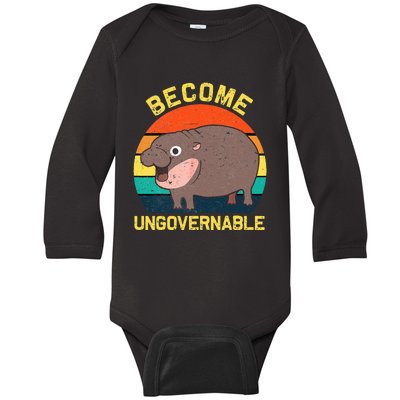 Become Ungovernable Funny Baby Hippo Moo Deng Funny Saying Baby Long Sleeve Bodysuit