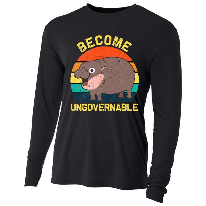 Become Ungovernable Funny Baby Hippo Moo Deng Funny Saying Cooling Performance Long Sleeve Crew