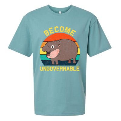 Become Ungovernable Funny Baby Hippo Moo Deng Funny Saying Sueded Cloud Jersey T-Shirt