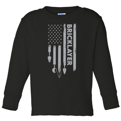 Bricklayer USA Flag America Brick Masonry Toddler Long Sleeve Shirt