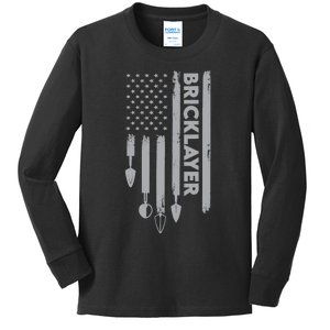 Bricklayer USA Flag America Brick Masonry Kids Long Sleeve Shirt