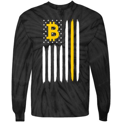 Bitcoin USA Flag Tie-Dye Long Sleeve Shirt