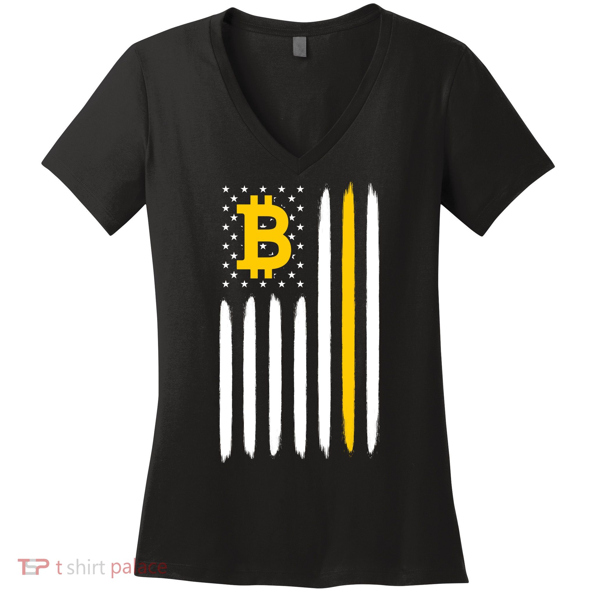 Bitcoin USA Flag Women's V-Neck T-Shirt