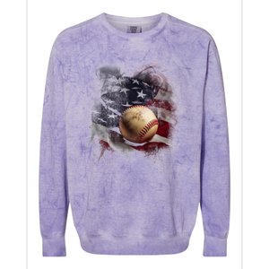 Baseball Usa Flag Colorblast Crewneck Sweatshirt