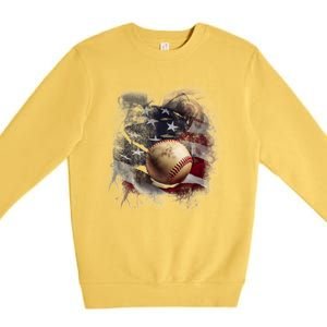 Baseball Usa Flag Premium Crewneck Sweatshirt