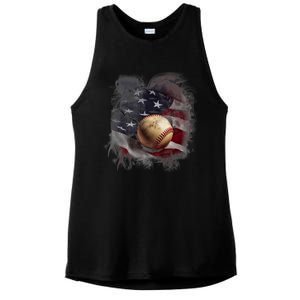 Baseball Usa Flag Ladies PosiCharge Tri-Blend Wicking Tank