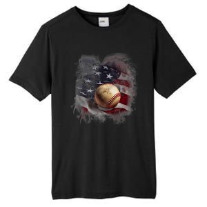 Baseball Usa Flag Tall Fusion ChromaSoft Performance T-Shirt