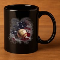 Baseball Usa Flag 11oz C Handle Ceramic Mug