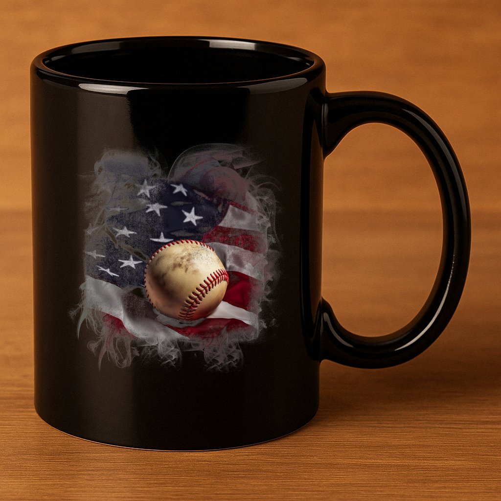 Baseball Usa Flag 11oz C Handle Ceramic Mug
