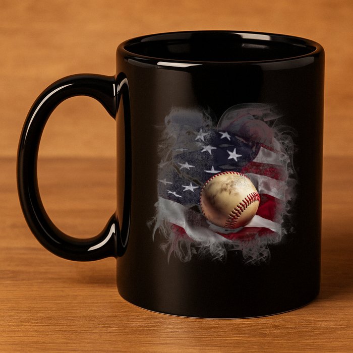 Baseball Usa Flag 11oz C Handle Ceramic Mug