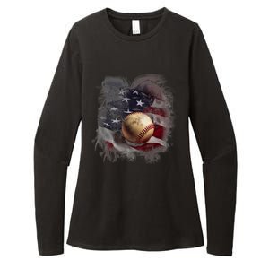 Baseball Usa Flag Womens CVC Long Sleeve Shirt