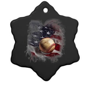 Baseball Usa Flag Ceramic Star Ornament