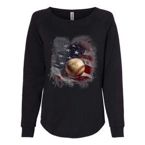 Baseball Usa Flag Womens California Wash Sweatshirt