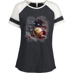 Baseball Usa Flag Enza Ladies Jersey Colorblock Tee