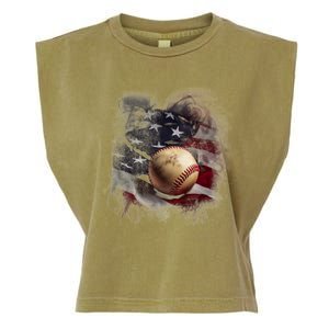 Baseball Usa Flag Garment-Dyed Women's Muscle Tee