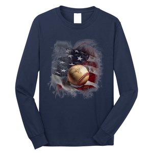 Baseball Usa Flag Long Sleeve Shirt