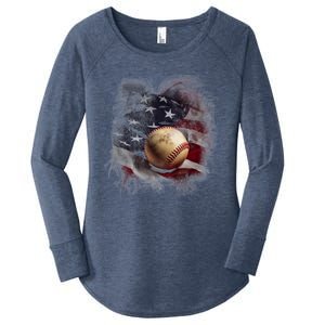 Baseball Usa Flag Women's Perfect Tri Tunic Long Sleeve Shirt