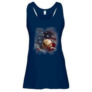 Baseball Usa Flag Ladies Essential Flowy Tank