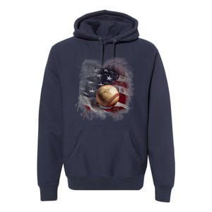 Baseball Usa Flag Premium Hoodie