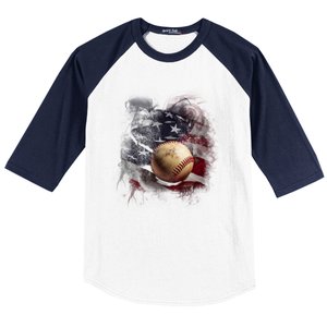 Baseball Usa Flag Baseball Sleeve Shirt