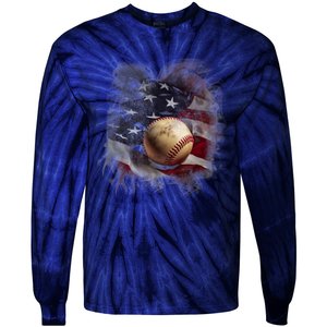 Baseball Usa Flag Tie-Dye Long Sleeve Shirt