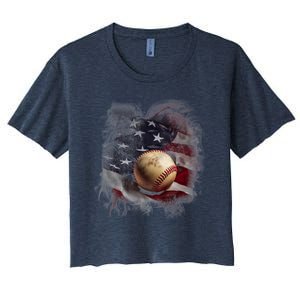 Baseball Usa Flag Women's Crop Top Tee