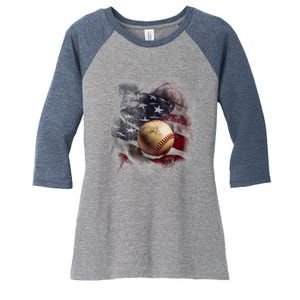 Baseball Usa Flag Women's Tri-Blend 3/4-Sleeve Raglan Shirt