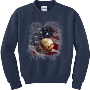 Baseball Usa Flag Kids Sweatshirt