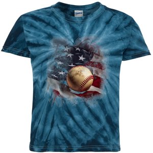 Baseball Usa Flag Kids Tie-Dye T-Shirt