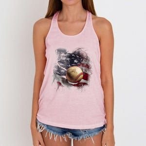 Baseball Usa Flag Women's Knotted Racerback Tank