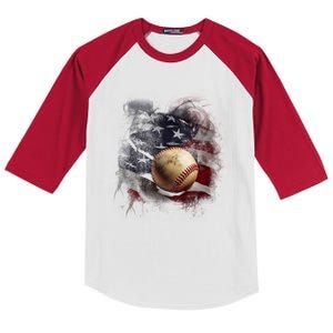 Baseball Usa Flag Kids Colorblock Raglan Jersey