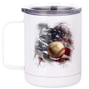 Baseball Usa Flag 12 oz Stainless Steel Tumbler Cup