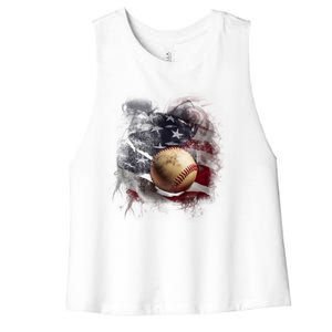 Baseball Usa Flag Women's Racerback Cropped Tank