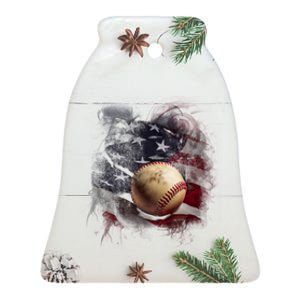 Baseball Usa Flag Ceramic Bell Ornament