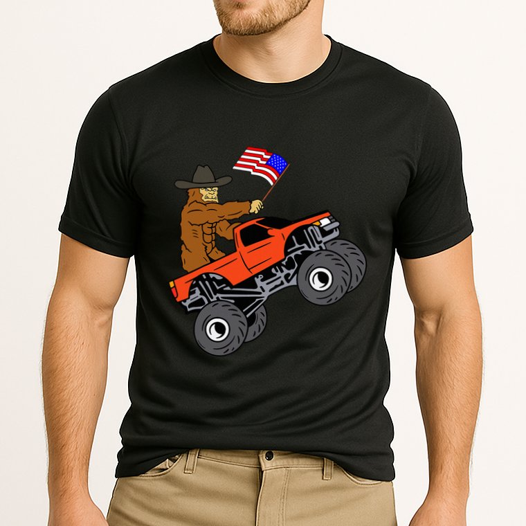 Bigfoot Usa Flag Monster Truck Cooling Performance Crew T-Shirt