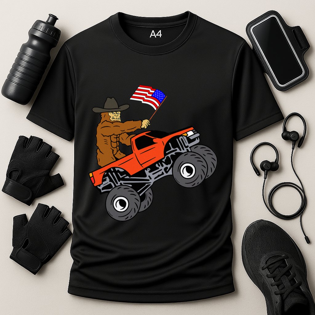 Bigfoot Usa Flag Monster Truck Cooling Performance Crew T-Shirt