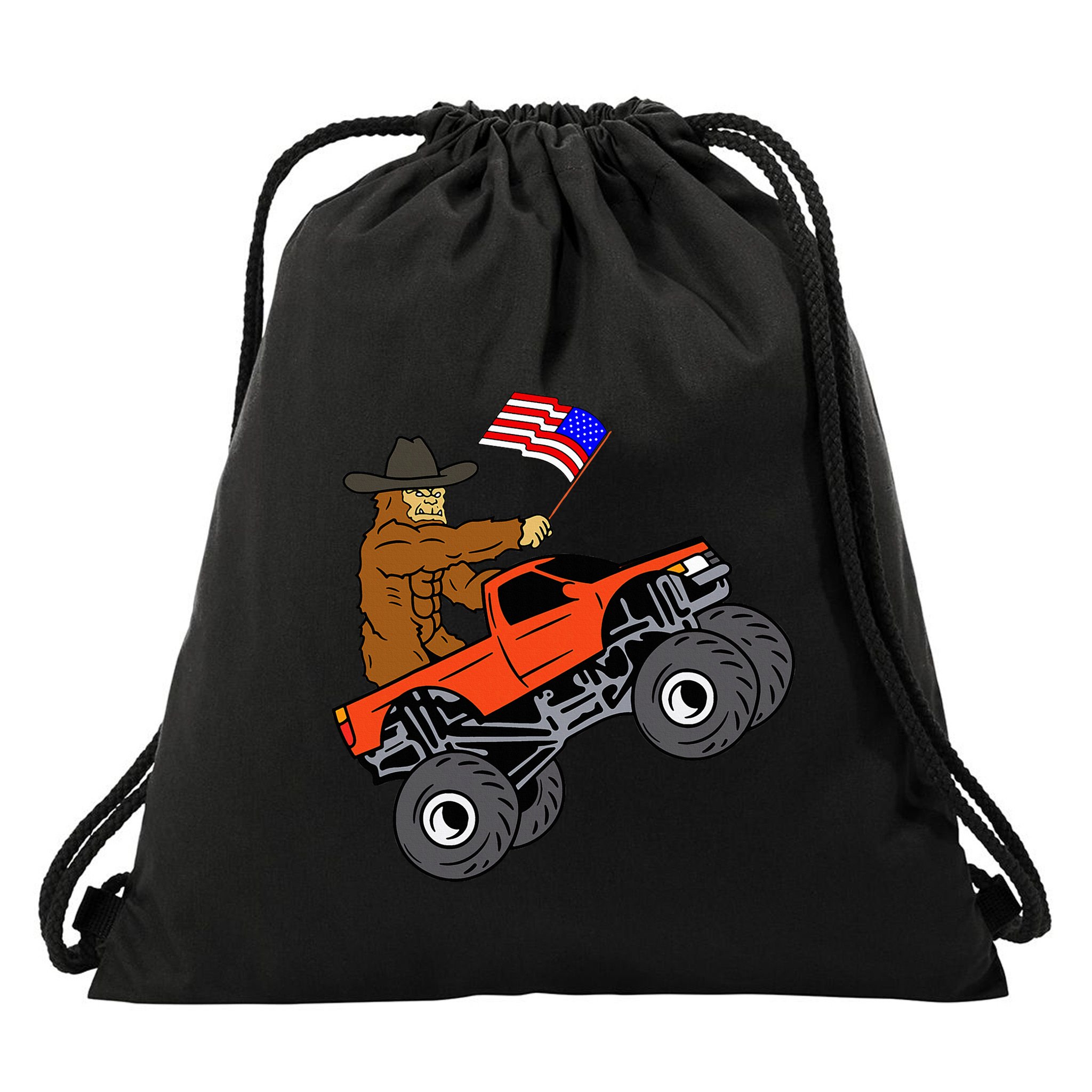 Bigfoot Usa Flag Monster Truck Drawstring Bag