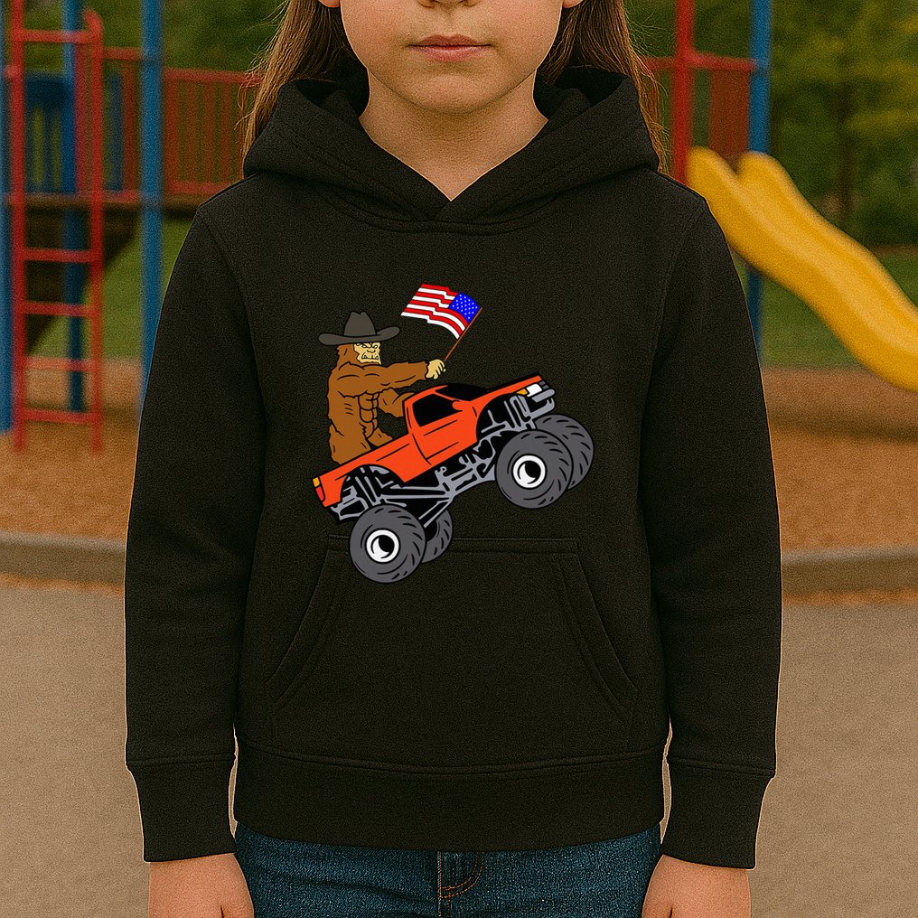 Bigfoot Usa Flag Monster Truck Kids Hoodie