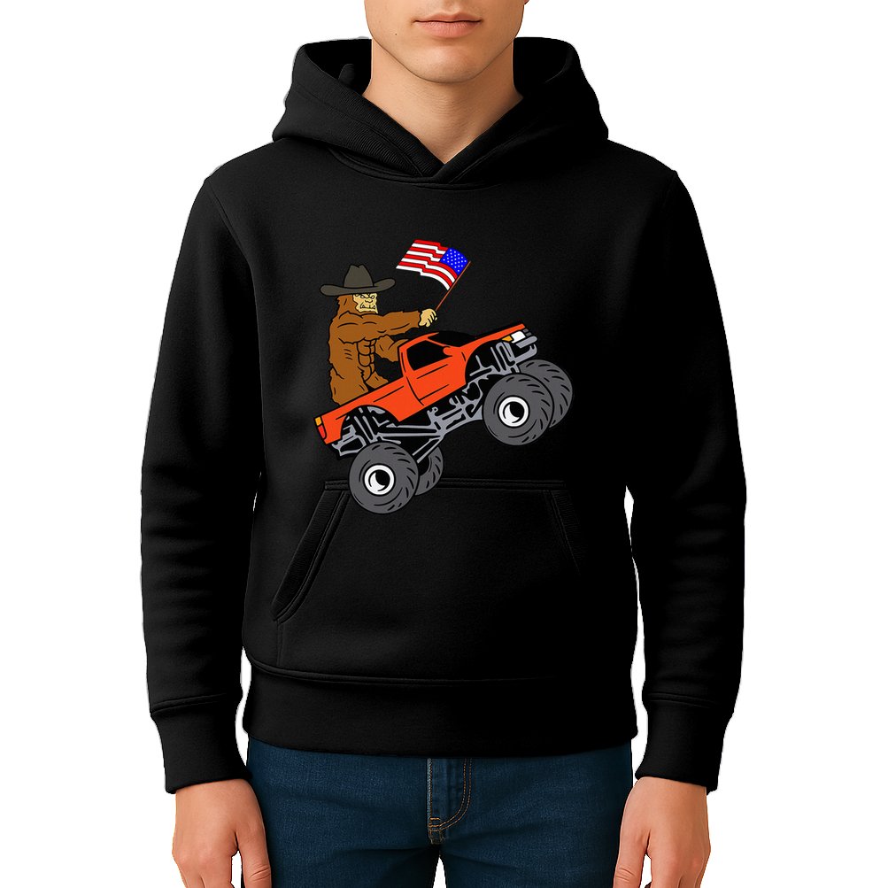 Bigfoot Usa Flag Monster Truck Kids Hoodie