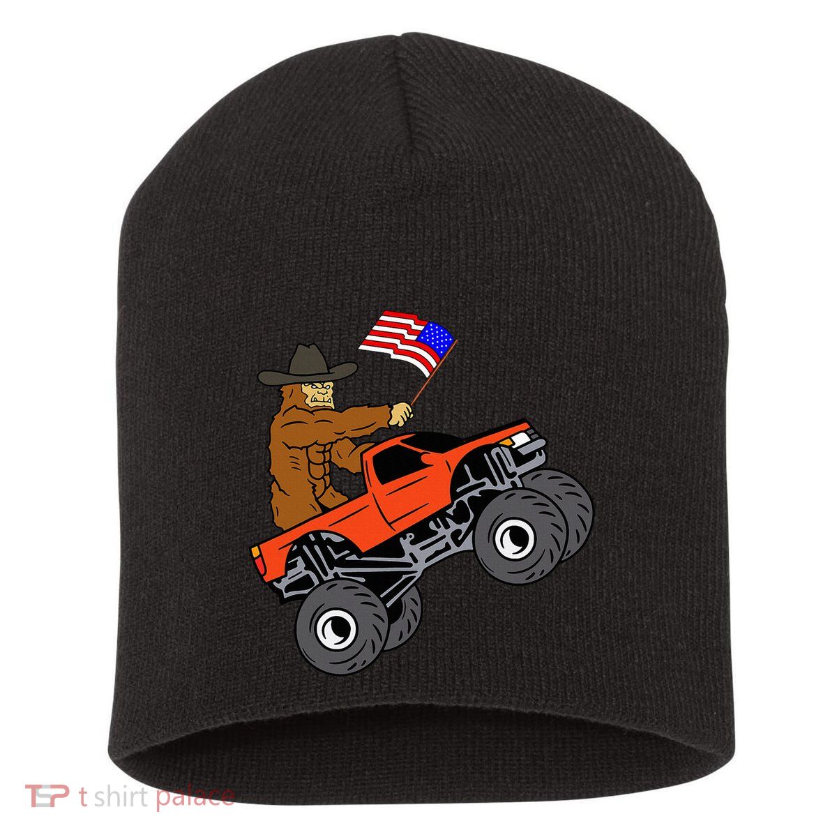 Bigfoot Usa Flag Monster Truck Short Acrylic Beanie
