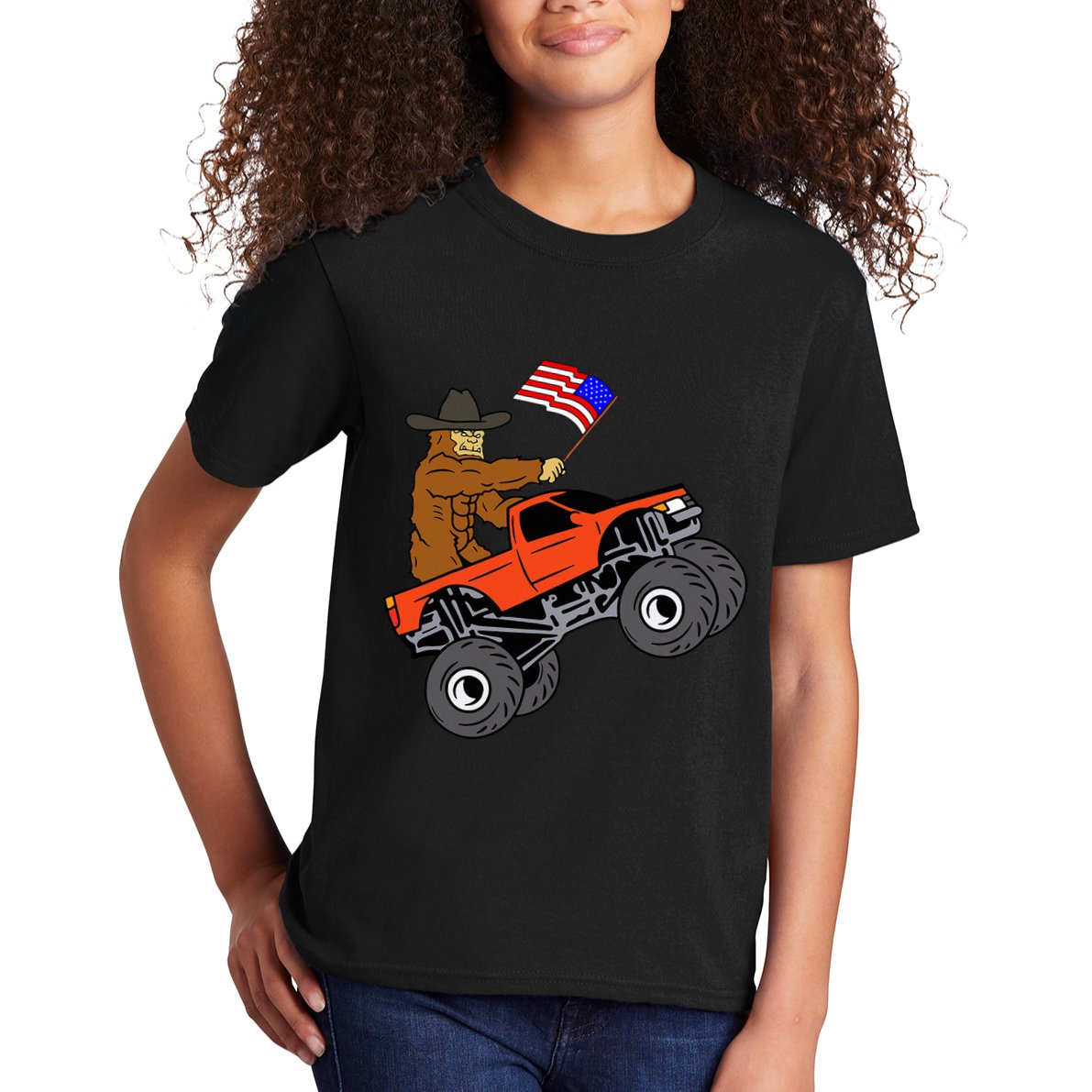 Bigfoot Usa Flag Monster Truck Kids T-Shirt