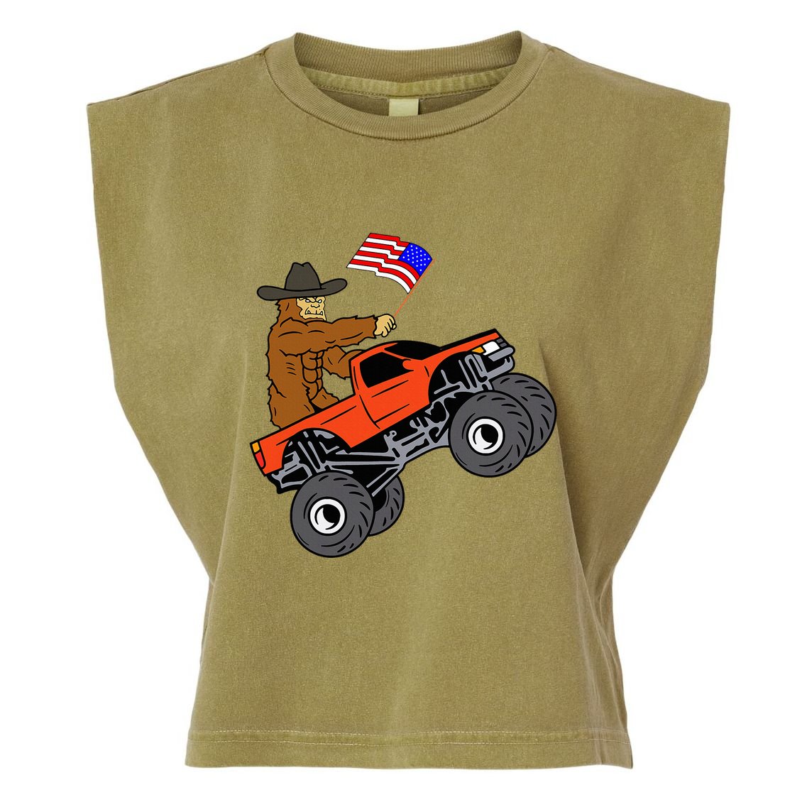 Bigfoot Usa Flag Monster Truck Garment-Dyed Women's Muscle Tee