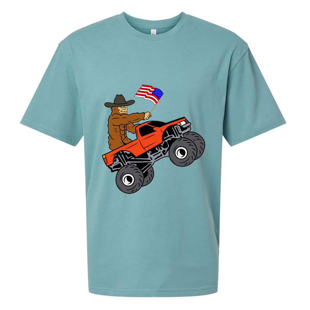 Bigfoot Usa Flag Monster Truck Sueded Cloud Jersey T-Shirt