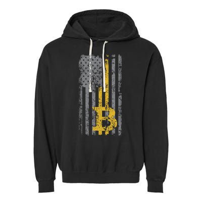 Bitcoin USA Flag Distressed Digital Currency Lover Garment-Dyed Fleece Hoodie