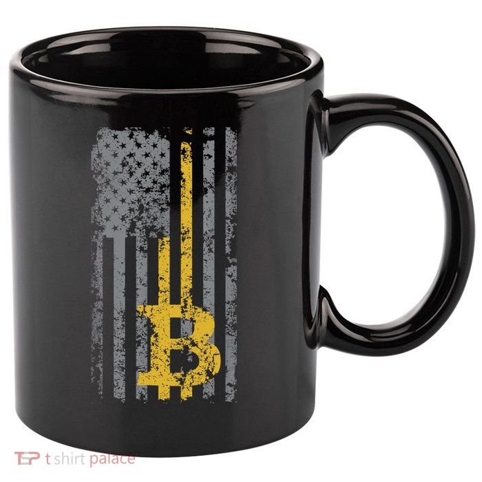 Bitcoin USA Flag Distressed Digital Currency Lover 11oz C Handle Ceramic Mug