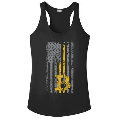 Bitcoin USA Flag Distressed Digital Currency Lover Ladies PosiCharge Competitor Racerback Tank