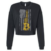 Bitcoin USA Flag Distressed Digital Currency Lover Cropped Pullover Crew