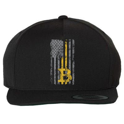 Bitcoin USA Flag Distressed Digital Currency Lover Wool Snapback Cap