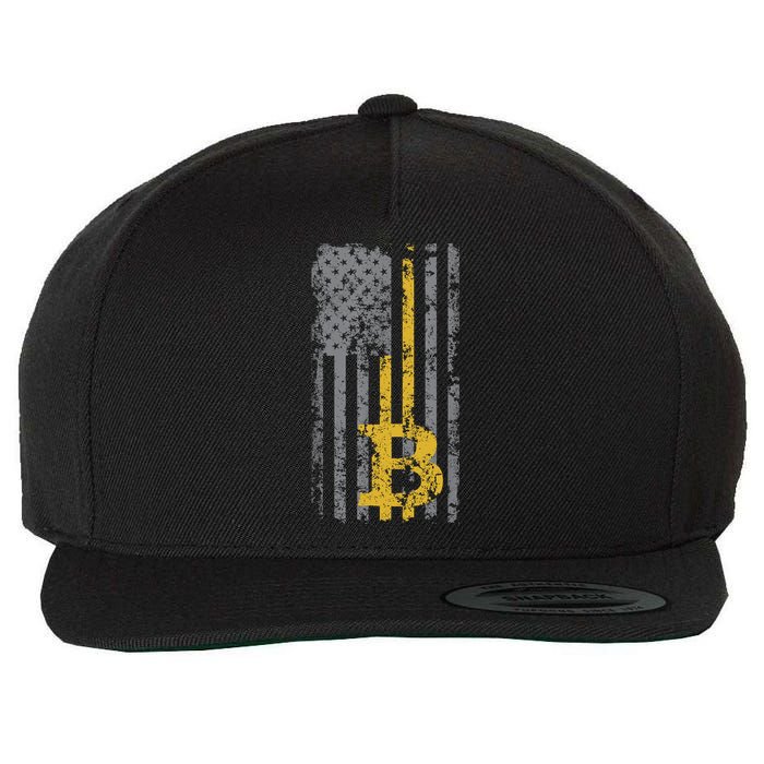 Bitcoin USA Flag Distressed Digital Currency Lover Wool Snapback Cap