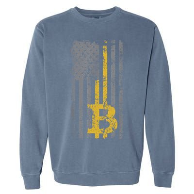 Bitcoin USA Flag Distressed Digital Currency Lover Garment-Dyed Sweatshirt